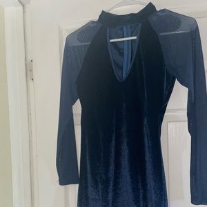 mid sleeve navy blue dress